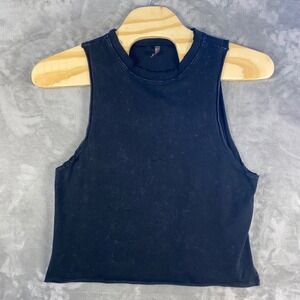 FP Movement Black Mineral Wash Muscle Tank Top Cropped Raw Hem M/M